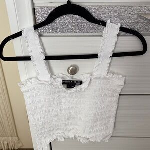 Veronica Beard White Textured Crop Top